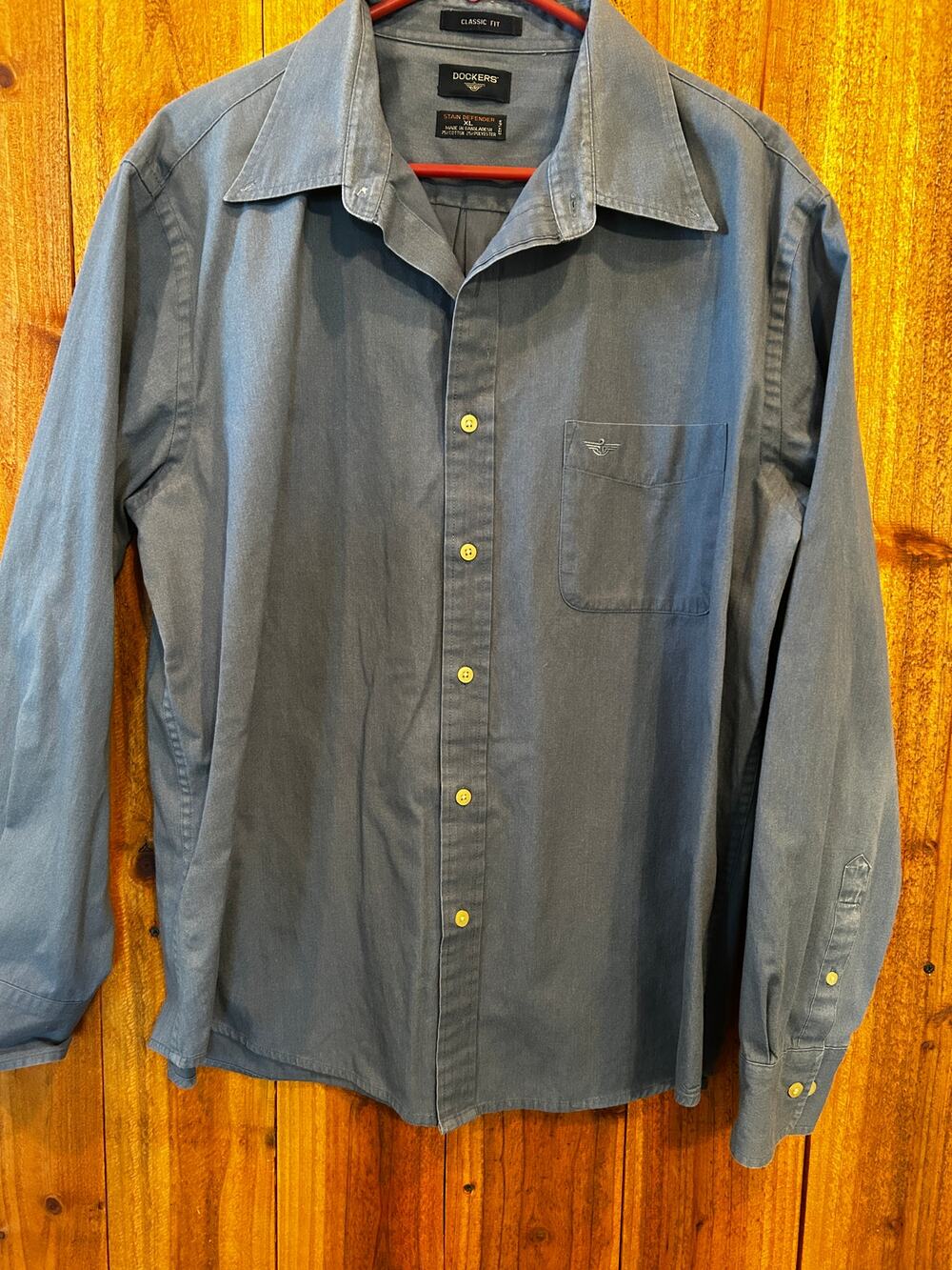 Dockers Stain Defender Mens XL Blue Long Sleeve Button Shirt EUC